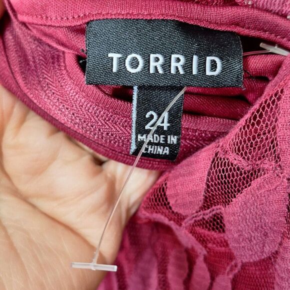 Torrid Women's Lace‎ Dress Size 24 Lined 3/4 Sleeve Wine Valentines Holiday - Picture 8 of 14